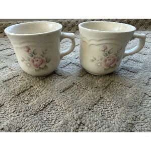 Pfaltzgraff Tea Rose Mugs 8oz w/plates (Set of 2)